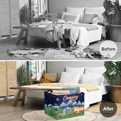 Clastyle Black Night Camping Storage Basket Clothes Toy Tool Food Picnic Basket Outdoor Beach Pool Towel Basket Rectangle Moutain Lake Fir Tree Caravan Bin
