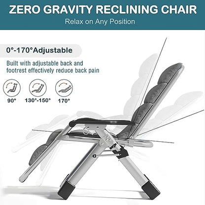 NAIZEA Padded Zero Gravity Chair, Folding Outdoor Lounge Chairs, Adjustable Reclining Camping Chairs with Cup Holder, Ergonomic Patio Lawn Chair for Balcony Beach Deck Yard - color: Dark Gray, style: Zero Gravity Chair 2 Pack