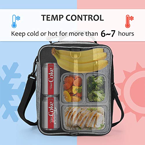 Tirrinia Expandable Insulated Lunch Bag for Men Women – Leakproof Reusable Cooler LunchBox for Kids & Adults with Shoulder Strap, Perfect for Work, School, Office, Travel,Dark Grey - color: Gray
