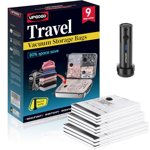 UPGOGO Travel Vacuum Bags for Luggage with Portable Electric Pump,Vacuum Seal Bags for Clothing,Packing Cubes Compression,Cruise Ship and Travel Essentials(Combo 9 Pack) - size: 9 Combo