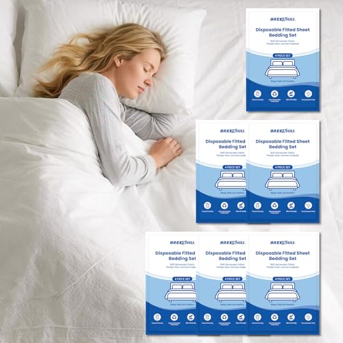 6 Pack Disposable Bed Sheets Fitted Sheet King Size, Disposable Travel Sheet for Hotel with Quilt Cover and Pillowcase,Disposable Sheets for Travel - size: King size, 6-Pack