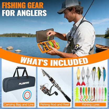PLUSINNO Fishing Rod, Telescopic Fishing Rod and Reel Combo, Collapsible Travel Fishing Pole Rod Starter Kit, Carbon Fiber Fishing Rods and 12 +1 Bearings Stainless Steel, Fishing Gifts for Men Adults - color: Rod Combo & 137 Tackle Kit, size: 1.8m 5.91ft