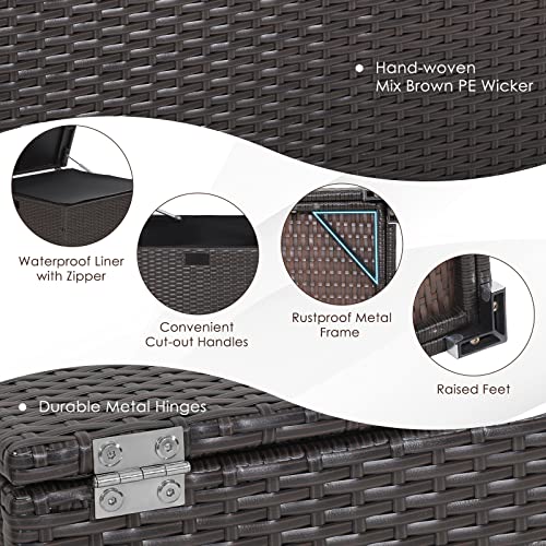 RELAX4LIFE Outdoor Storage Box 72-Gallon - Outside Wicker Storage Bin with Waterproof Zippered Liner, Gas Strut, Package Delivery Boxes for Outside, Accessories, Garden Tools Storage Deck Box