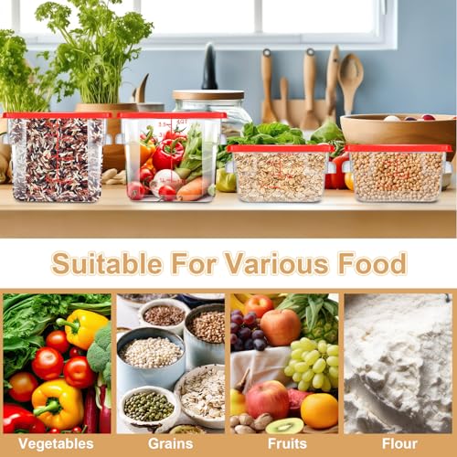 Barydat 4 Pcs Square Food Storage Containers with Lids Measurement Scales, 2qt & 4qt Clear Plastic Stackable Containers for Dough Proofing Baking Kitchen Restaurant and Pantry Organization(Red) - color: Red