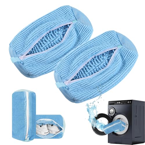 2 Pack Shoe Washing Machine Bag Shoe Washing Bag Shoe Mesh Laundry Bags Shoe Bags for Travel Reusable Shoe Cleaning Bag for All Shoe Sizes (Blue) - color: Blue