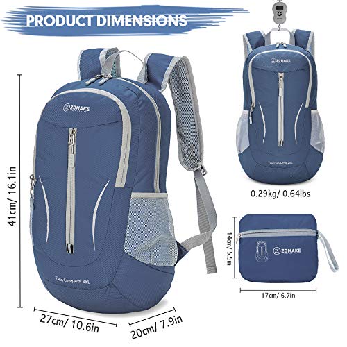 ZOMAKE Ultra Lightweight Packable Backpack 25L - Foldable Hiking Backpacks Water Resistant Small Folding Daypack for Travel(Navy Blue) - color: Navy Blue
