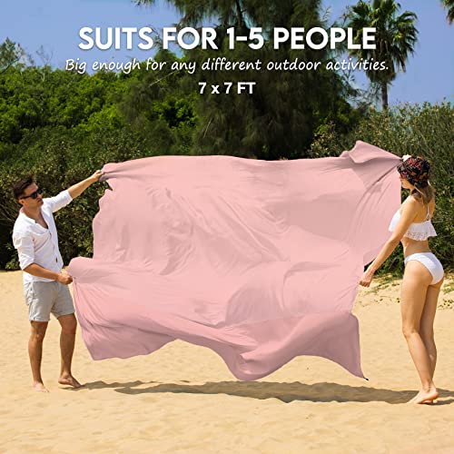 BYDOLL Nylon Beach Blanket Waterproof Sandproof Oversized 7'x7' Suits 1-5 Adults Sand Free Extra Large Blanket Lightweight Soft Picnic Mat for Beach Travel Camping - color: Pink, size: 7'x 7'