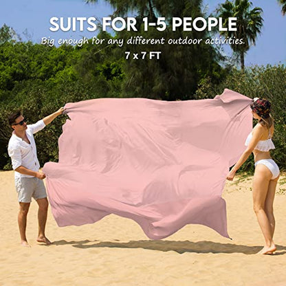 BYDOLL Nylon Beach Blanket Waterproof Sandproof Oversized 7'x7' Suits 1-5 Adults Sand Free Extra Large Blanket Lightweight Soft Picnic Mat for Beach Travel Camping - color: Pink, size: 7'x 7'