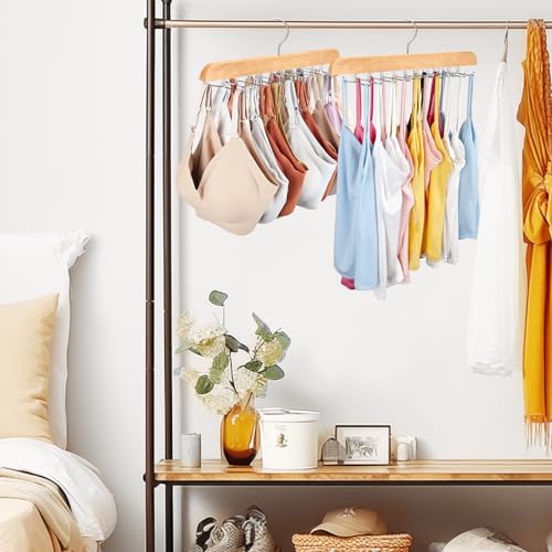 Resovo Tank Top Hanger with Premium Wood, 20 Large Capacity, Space Saving,360 Degree Rotating, Foldable Metal Hooks, Tank Tops - color: Wood