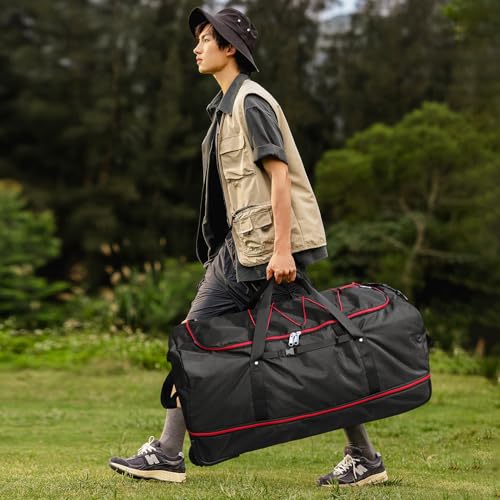 32" Soft-Sided Foldable Wheeled Duffle Bag, 110L Expandable 140L Rolling Travel Bag with Matching Storage Pouch, Updated Black-Red - color: Black-Red