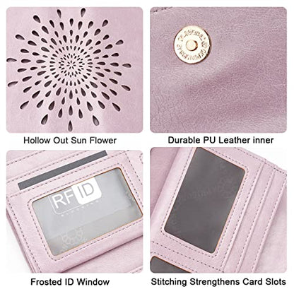 APHISON Womens Wallets RFID Blocking Leather Clutch Long Wallet for Women Card Holder Phone Organizer Ladies Travel Purse Hollow Out Sunflower Design Gift - color: D-purple