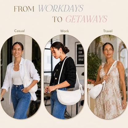 Mali&Lili Hobo Shoulder Bag for Women, Aria Convertible Crossbody Bags for Women, Vegan Leather purses, Shoulder Handbags - color: White