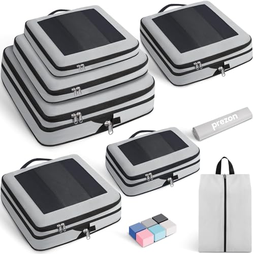 Compression Packing Cubes for Travel, Lightweight Vacation Travel Essentials, Travel Accessories for Suitcase Organizer Bags Set, Durable Luggage Organizer - color: Pewter, size: 8 set-Square Mesh