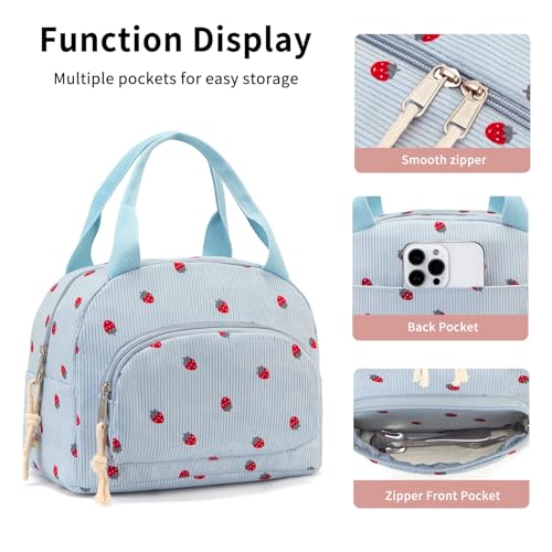 Lunch Bag Women Lunch Box for Women Adult Cute Insulated Lunch Bag Small Cooler Lunch Tote Bags for Work Picnic School (Blue-Strawberry) - color: Blue-Strawberry