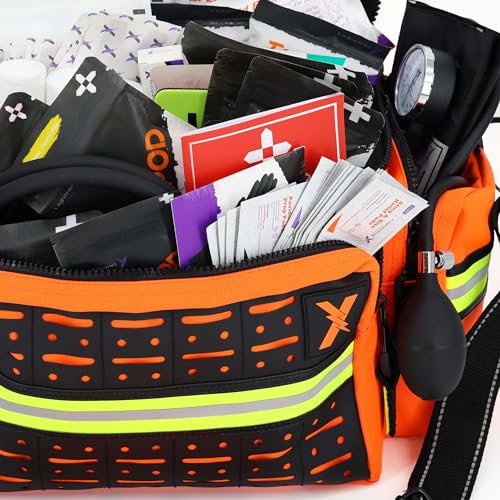 Lightning X Mid-Sized First Responder EMT Bag | LXMB25 | Fully Stocked w/ 240+ First Aid, EMS & Trauma Supplies - Orange - color: Orange
