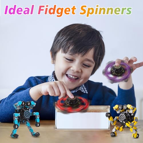 Gokeey Stocking Stuffers Gifts for Grandkids Transformable Fidget Spinners for Kids and Adults Stress Relief Sensory Fidget Toys for Boys Age 8-13 Teen Girls Kids Toys2 Pcs - style: 2PC-yellow&red