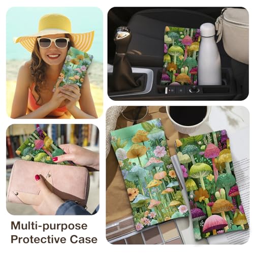 Eyeglasses Sunglasses Case PU Soft Squeeze Top Glasses Pouch for Women Student,Floral Pattern Portable Anti Scratch - color: Green-mushroom01