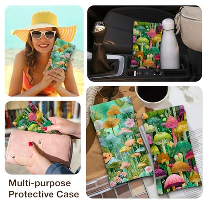 Eyeglasses Sunglasses Case PU Soft Squeeze Top Glasses Pouch for Women Student,Floral Pattern Portable Anti Scratch - color: Green-mushroom01