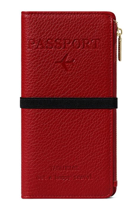 DOB SECHS Leather Passport Holder, RFID Blocking Passport Wallet Credit Cards Case for Women, Travel Accessories Organizer Pouch Bag with ID Window+Zippered Cash Pocket+SIM Slots, Red - color: Red-1