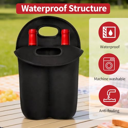Bottle Caddy Bag Whiskey,2 Pack | Insulated Neoprene,Protective Bottle Carrier Tote with Soft Handle for Outdoor, Picnic & Gift, Fit 4Bottles
