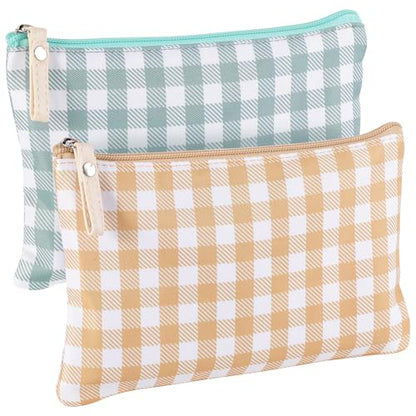 Pengxiaomei 2 Pcs Gingham Makeup Bags, Small Zipper Cosmetic Bag Green and Yellow Travel Toiletry Bag Makeup Pouch for Kids Teen Girls Tea Party Mothers Day Gifts - style: Plaid