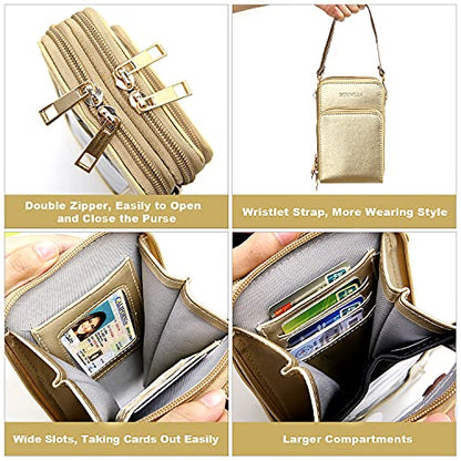 Crossbody Cellphone Purse Women Touch Screen Bag RFID Blocking Wallet Handbag Shoulder Strap - color: Gold-small, size: Small