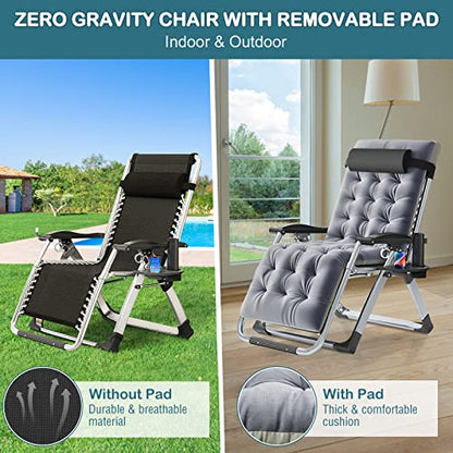 NAIZEA Padded Zero Gravity Chair, Folding Outdoor Lounge Chairs, Adjustable Reclining Camping Chairs with Cup Holder, Ergonomic Patio Lawn Chair for Balcony Beach Deck Yard - color: Grey, style: Zero Gravity Chair