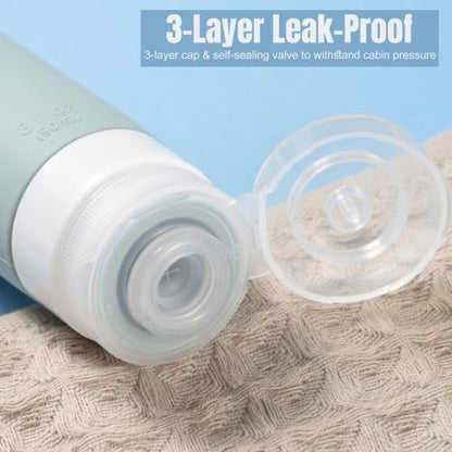 Pre-printed Silicone Travel Bottles for Toiletries 3oz | TSA Approved, Leak Proof, Squeezable Containers For Shampoo Conditioner, Travel Essentials, with Clear Bag, 4 Pack - color: dark color 4