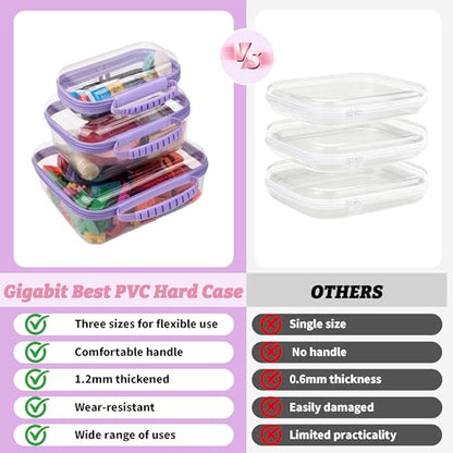 3 Pack Clear Hard Shell Zipper Cases with Handle, Waterproof Toiletry Bag for Travel, Diaper Bag Organizer Pouches, Nesting Pouches for Makeup, Toys, Snack Pouches, Stationery (Purple) - color: Purple