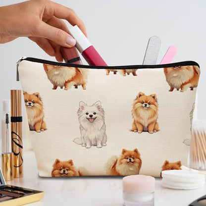 Pomeranian Dog Makeup Bag, Pomeranian Lovers Gifts Cosmetic Bag for Women, Dog Mom Lovers Owner Gifts for Women Christmas, Pet Lover Gift Zipper Travel Makeup Pouch for Purse - color: pomeranian