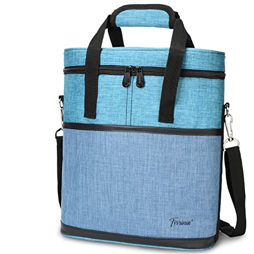 Tirrinia Insulated Wine Gift carrier - 3 Bottle Travel Padded Wine Carry Cooler Tote Bag with Handle and Adjustable Shoulder Strap, Blue - color: Blue