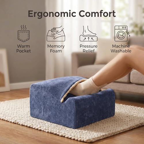 Foot Rest for Under Desk at Work, Office Footrest with Warm Feet Pocket,Ergonomic Under Desk Footrest with Washable Cover, Stool for Office Chair & Back &Pain Relief, (Blue+) - color: Blue+