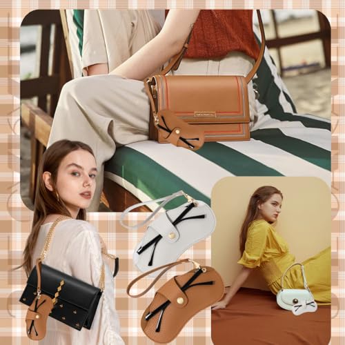 2 Pcs Soft Leather Sunglasses Bags Travel Glasses Storage Case Portable Eyeglasses Pouch with Wrist Strap - color: Grey Brown
