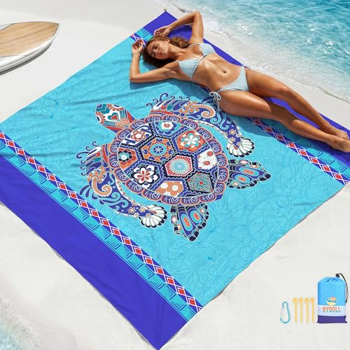 BYDOLL Beach Blanket Waterproof Sandproof Large, Oversized 78''X81''/10'X9' Lightweight Waterproof Outdoor Beach Mat for Travel Camping Vacation Sand Free Essentials Blanket - color: Boho Turtle, size: 78''X81"