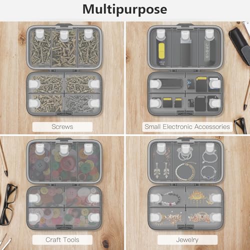 FYY Weekly Pill Organizer with Labels,8 Compartments Travel Daily Pill Case Airtight Moistureproof Large Pill Box to Hold Vitamins, Fish Oil, Supplements,Cotton Swab and Bandages-Black - color: Black