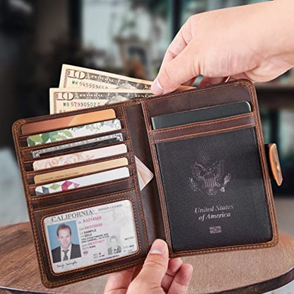 Polare Luxury RFID Blocking Leather Passport Holder Travel Wallet For Men and Women (Dark Brown(Snap Version)) - color: Dark Brown(Snap Version)
