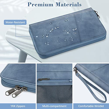 Fintie Family Passport Holder Wallet, RFID Blocking Travel Document Organizer Clutch Bag Credit Cards Case Cover for Women Men - color: Haze Blue