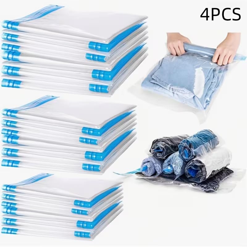 4pcs Roll-Up Compression Bag For Travel, Reusable Vacuum Packing Space Saver Bags - 35 * 50cm - color: Blue, size: Medium