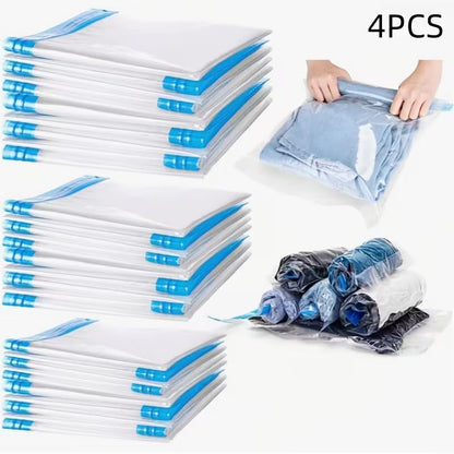 4pcs Roll-Up Compression Bag For Travel, Reusable Vacuum Packing Space Saver Bags - 35 * 50cm - color: Blue, size: Medium