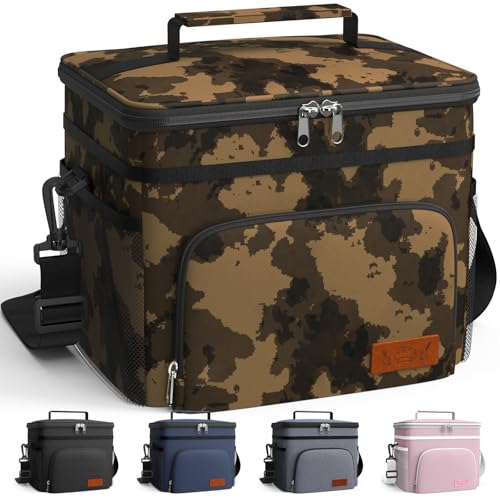 HOTOR Insulated Lunch Box for Men & Women - Leak-Proof Cooler Lunch Bag with 4 Pockets, Adjustable Strap, Ideal for Work, Picnic, Travel - Medium, Brown Camouflage, 10.2"×6.9"×8.5" - color: Brown Camouflage, size: 9l - 1 Tier