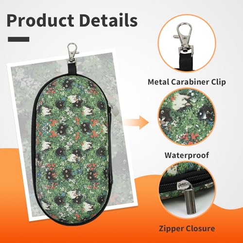 Double Eyeglasses Case, Hard Shell Dual Sunglasses Organizer with Zipper Clip Travel Glasses Storage for Women Men - color: Green Cats