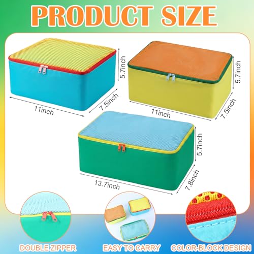 SATINIOR 3 Pcs Colorful Packing Cube 1 Large 13.7 x 7.8 x 5.7 and 2 Small 11 x 7.5 x 5.7 Nylon travel Mesh Storage Bag Zippered Waterproof for Summer Camp Luggage organize