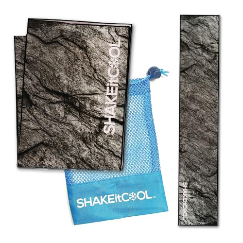 SHAKEitCOOL Original Cooling Towel – Be Cool in Style - Heat Relief, Soft, Lightweight, Sun Protection, Easy Clean - Perfect for Biking, Running, Yoga, Gym, Gardening - Granite - color: Granite