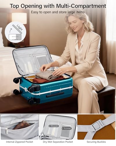 Hanke 20 Inch Carry On Luggage Hard Shell Top Opening Aluminum Frame Hardside Suitcase with Spinner Wheels, Durable Rolling Luggage for Men & Women Travel, Christmas & Birthday Gifts, Caribbean Blue - color: Caribbean Blue, size: 20 Inch
