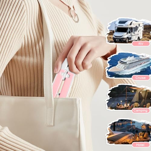 Foldable Travel Hangers for Cruise, 6 Pack Portable Collapsible Hangers with Clips, Folding & Space-Saving Suitcase Hangers for Travel, (Pink-White) - color: Pink-white