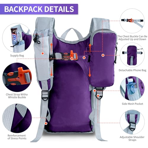 Hiking Backpack 10L/15L Small Daypack Lightweight Packable Travel Foldable Water Resistan for Women Men (Deep Purple, 10L) - color: Deep Purple, size: 10L