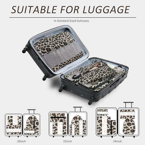 U+U 5 Set Packing Cubes for Travel Essentials Ultralight Luggage Packing Organizers with Laundry Bag and Shoe Bag for Vacation, Business Trip and Camping (Leopard) - color: Leopard