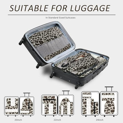 U+U 5 Set Packing Cubes for Travel Essentials Ultralight Luggage Packing Organizers with Laundry Bag and Shoe Bag for Vacation, Business Trip and Camping (Leopard) - color: Leopard