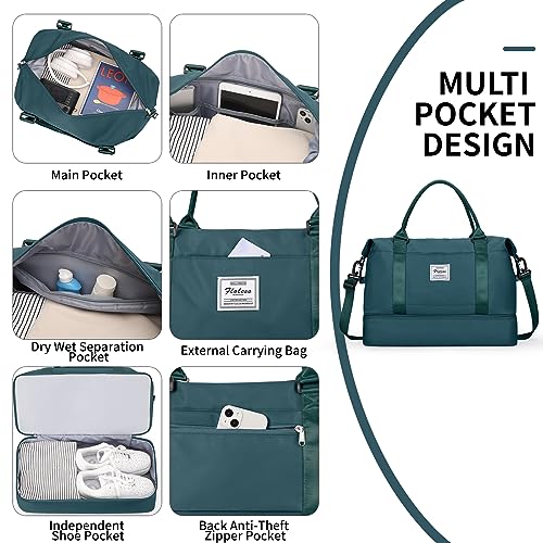 Travel Duffel Bag with Shoes Compartment, Overnight Weekender Bags for Women,Carry on Personal Item Bag - color: A-Peacock Blue, size: Large