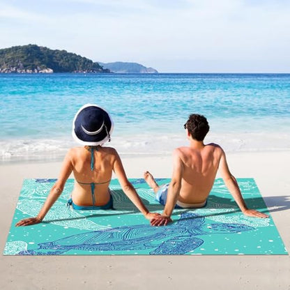 Packable Waterproof Picnic Blanket, Waterproof Beach Blanket Sandproof with Stakes, Large Foldable Beach Blanket Waterproof Sandproof, Sand Free Waterproof Beach Mat, 79x83 Inches